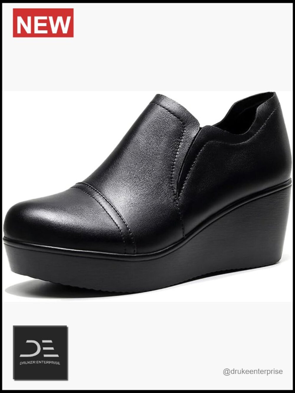 Leather Wedge Heel Slip On Ankle Booties Comfort Round Toe Non Slip Platform